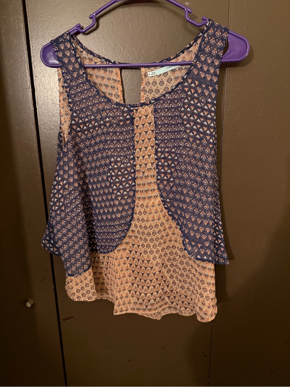 Maurices Navy and Tan Layered Printed Sleeveless Camisole